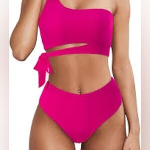 Hot Pink One-Shoulder Bikini Set - Size M, 2-Piece Swimsuit